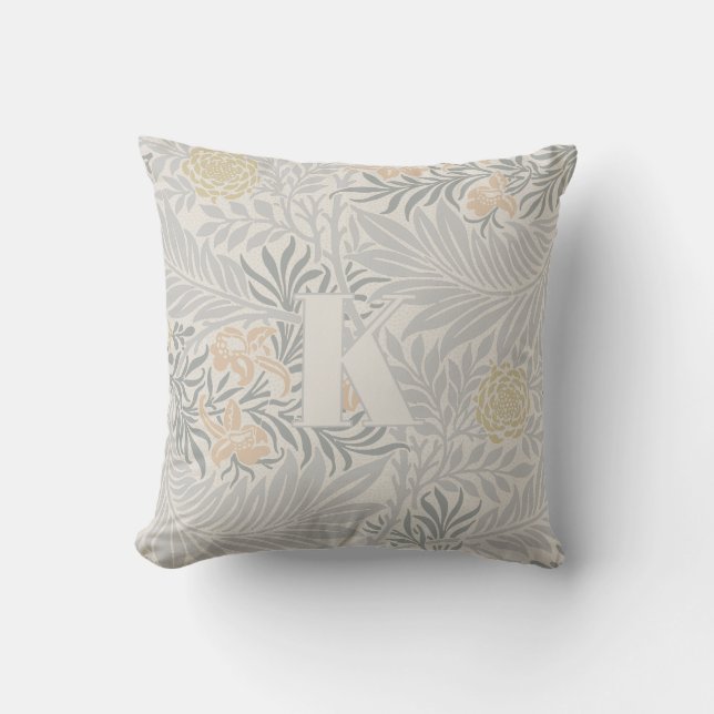 William Morris Coral & Sage Larkspur Pattern Cushion (Front)