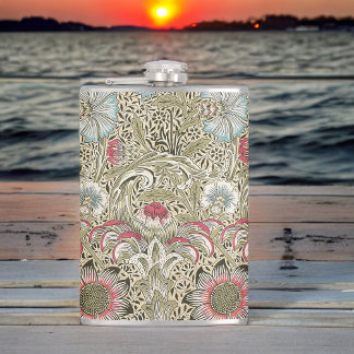 William Morris Corncockle Cream Blue and Pink Hip Flask