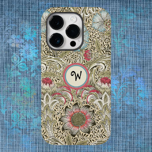 William Morris Corncockle Cream Rose With Initial Case-Mate iPhone 14 Pro Case