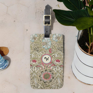 William Morris Corncockle Cream Rose With Initial  Luggage Tag