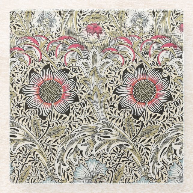 William Morris Corncockle wallpaper floral  Glass Coaster (Front)