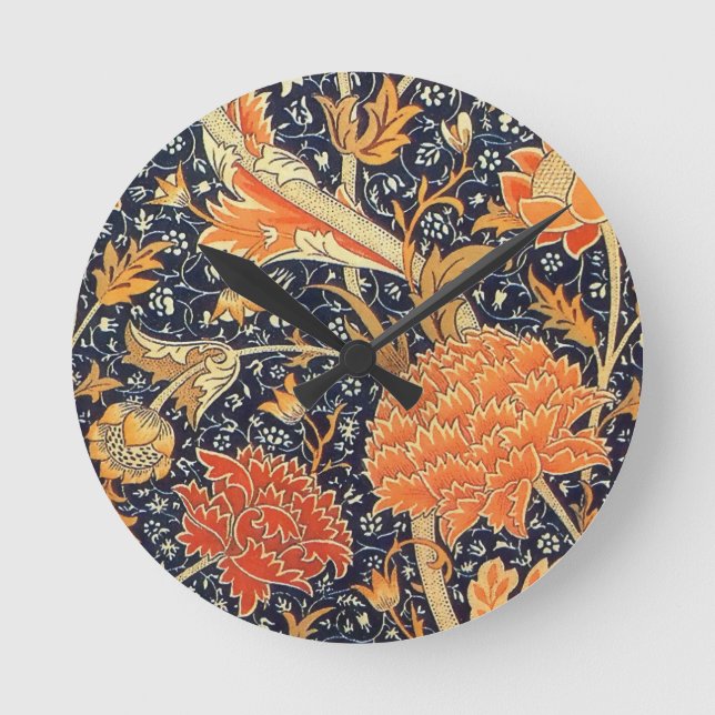 William Morris Cray Floral Art Nouveau Pattern Round Clock (Front)