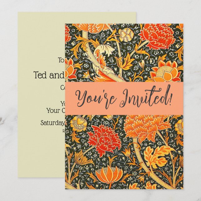 William Morris Cray Floral Pattern Vintage Invitation (Front/Back)