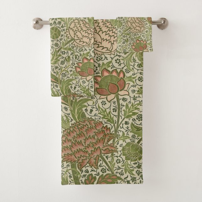 William Morris Cray Sage Flower Floral Botanical Bath Towel Set (Insitu)