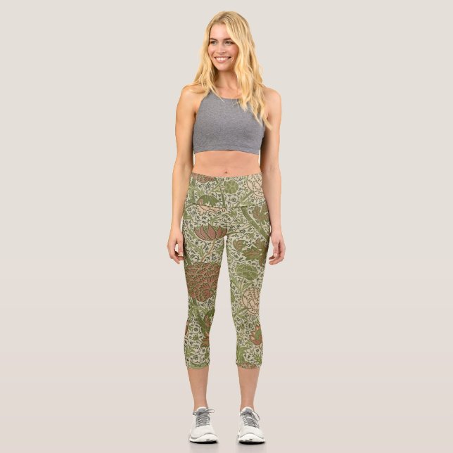 William Morris Cray Sage Flower Floral Botanical Capri Leggings (Front)