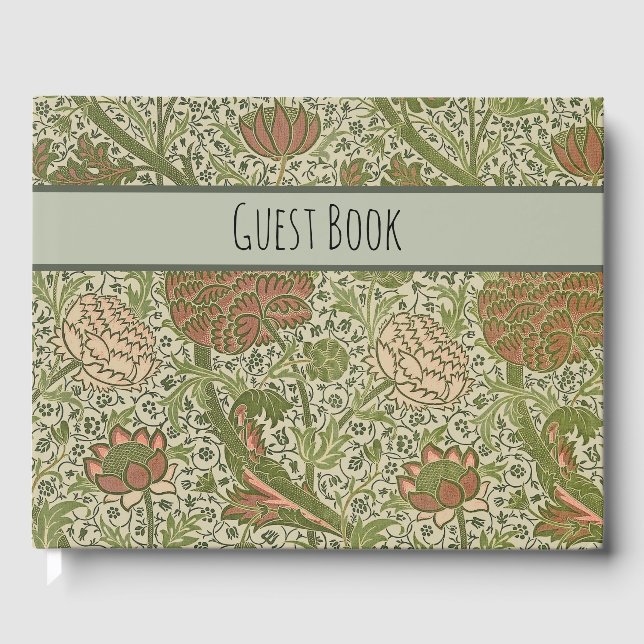 William Morris Cray Sage Flower Floral Botanical Guest Book (Front)