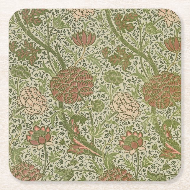 William Morris Cray Sage Flower Floral Botanical Square Paper Coaster (Front)
