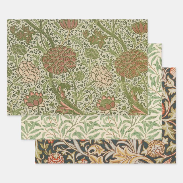William Morris Cray Sage Flower Floral Botanical Wrapping Paper Sheet (Set)