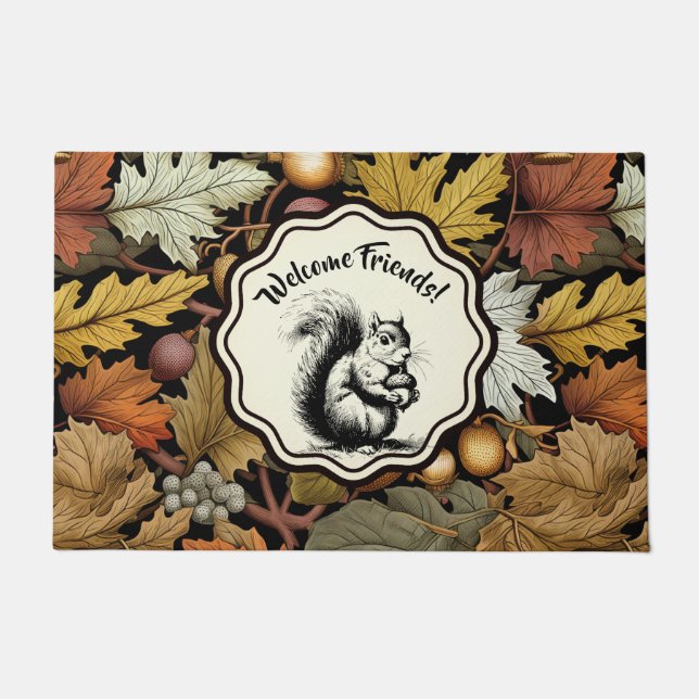 William Morris Customised Autumn Leaves Squirrel Doormat (Front)