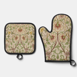 William Morris Daffodil Classic Flower Wallpaper Oven Mitt & Pot Holder Set