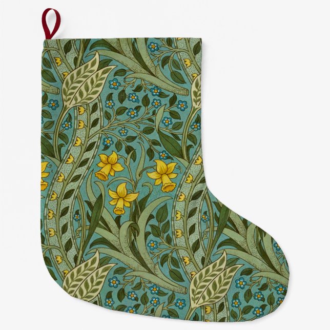 William Morris Daffodil Floral Pattern Classic Large Christmas Stocking (Front)