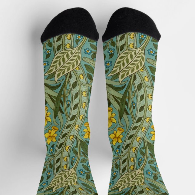 William Morris Daffodil Floral Pattern Classic Socks (Top)