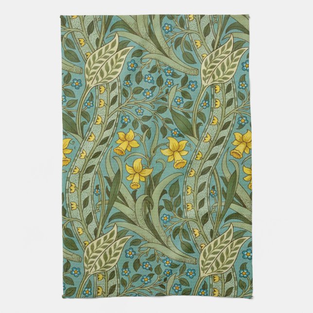 William Morris Daffodil Floral Pattern Classic Tea Towel (Vertical)