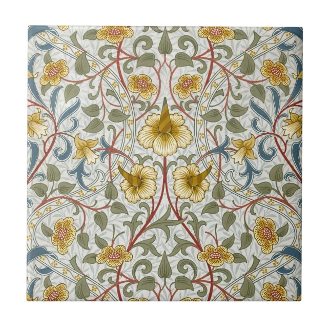 William Morris Daffodil Floral Pattern Tile (Front)