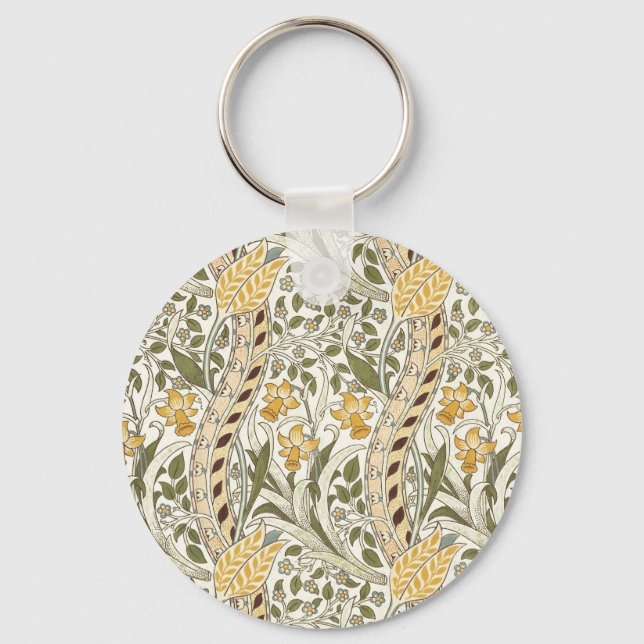 William Morris Daffodil Garden Flower Classic Bota Key Ring (Front)