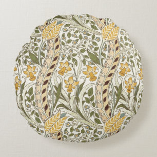 William Morris Daffodil Garden Flower Classic Bota Round Cushion