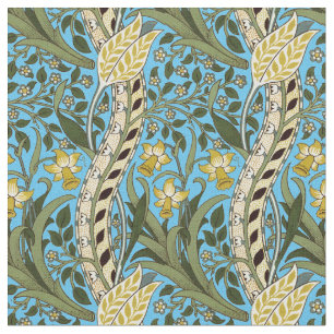 William Morris Daffodil Vintage Blue Pattern Fabric
