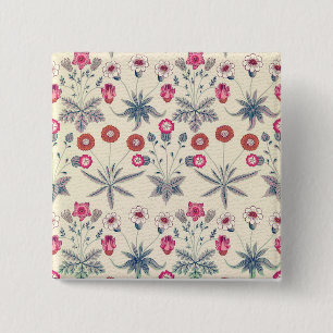William Morris Daisy Floral Pattern Red Orange 15 Cm Square Badge