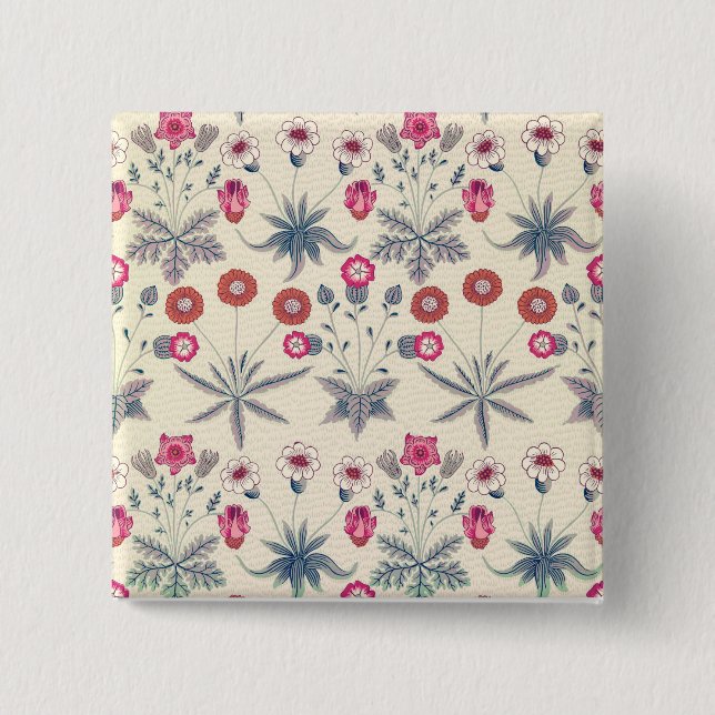 William Morris Daisy Floral Pattern Red Orange 15 Cm Square Badge (Front)