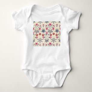 William Morris Daisy Floral Pattern Red Orange Baby Bodysuit