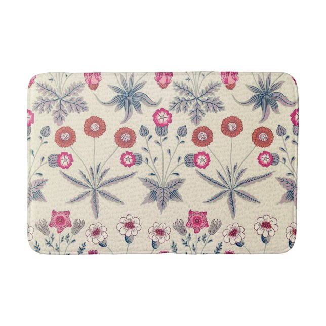 William Morris Daisy Floral Pattern Red Orange Bath Mat (Front)
