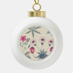William Morris Daisy Floral Pattern Red Orange Ceramic Ball Christmas Ornament