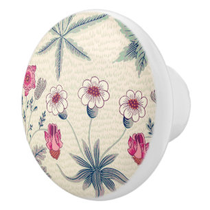 William Morris Daisy Floral Pattern Red Orange Ceramic Knob