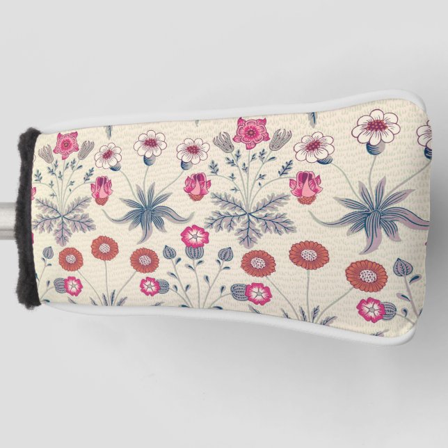 William Morris Daisy Floral Pattern Red Orange Golf Head Cover (Front)