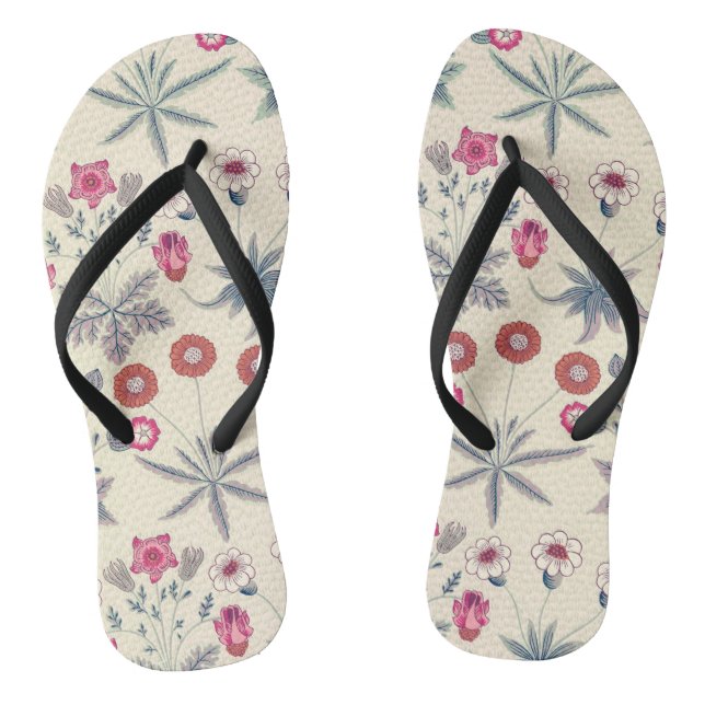 William Morris Daisy Floral Pattern Red Orange Jandals (Footbed)