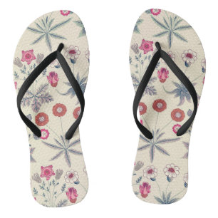 William Morris Daisy Floral Pattern Red Orange Jandals