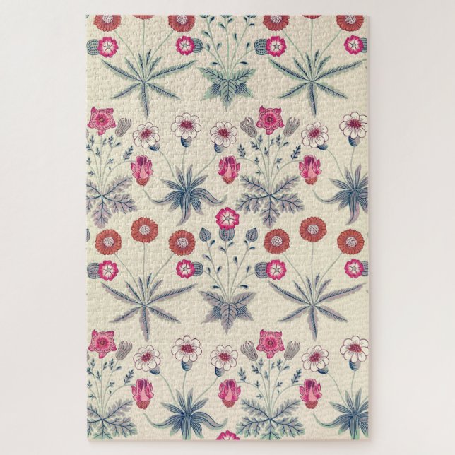 William Morris Daisy Floral Pattern Red Orange Jigsaw Puzzle (Vertical)