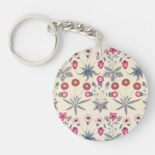 William Morris Daisy Floral Pattern Red Orange Key Ring