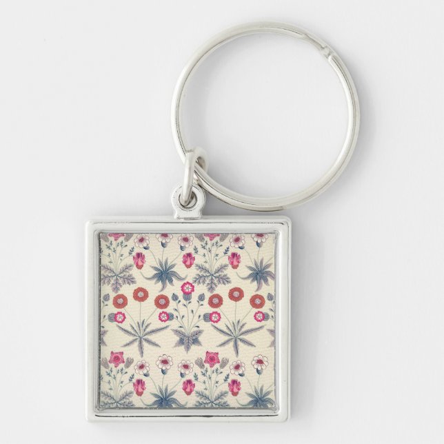 William Morris Daisy Floral Pattern Red Orange Key Ring (Front)