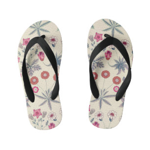 William Morris Daisy Floral Pattern Red Orange Kid's Jandals