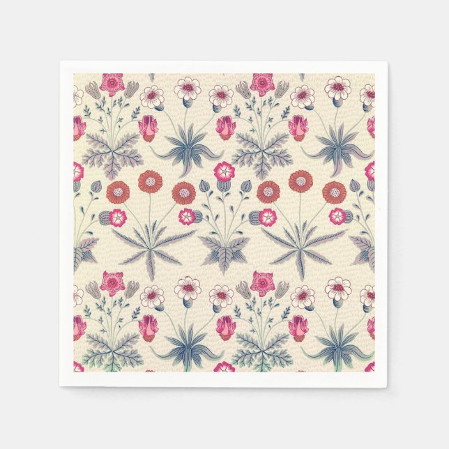 William Morris Daisy Floral Pattern Red Orange Napkin (Front)