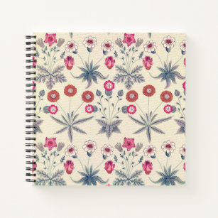 William Morris Daisy Floral Pattern Red Orange Notebook