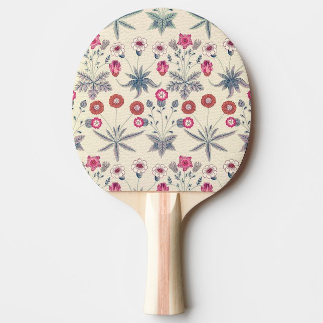 William Morris Daisy Floral Pattern Red Orange Ping Pong Paddle (Front)