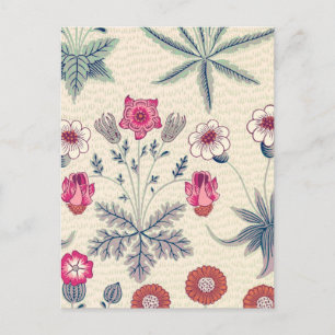 William Morris Daisy Floral Pattern Red Orange Postcard