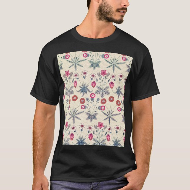 William Morris Daisy Floral Pattern Red Orange T-Shirt (Front)