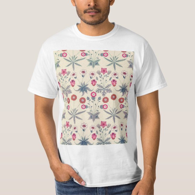 William Morris Daisy Floral Pattern Red Orange T-Shirt (Front)