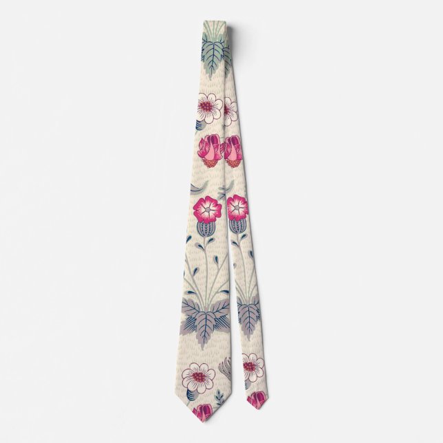 William Morris Daisy Floral Pattern Red Orange Tie (Front)