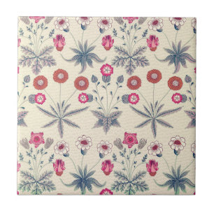 William Morris Daisy Floral Pattern Red Orange Tile