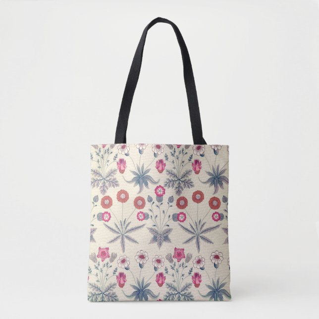 William Morris Daisy Floral Pattern Red Orange Tote Bag (Front)