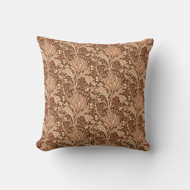 William Morris Damask, Brown & Beige Cushion (Front)