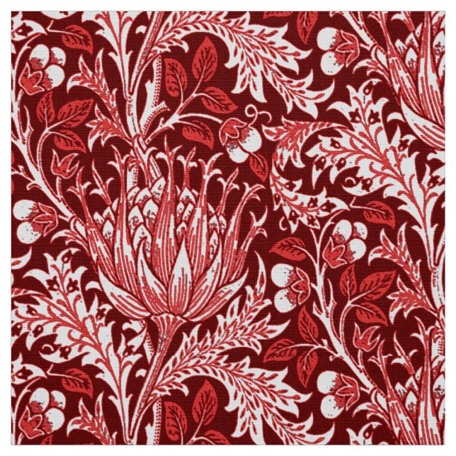 William Morris Damask, Dark Red & White Fabric (Swatch)
