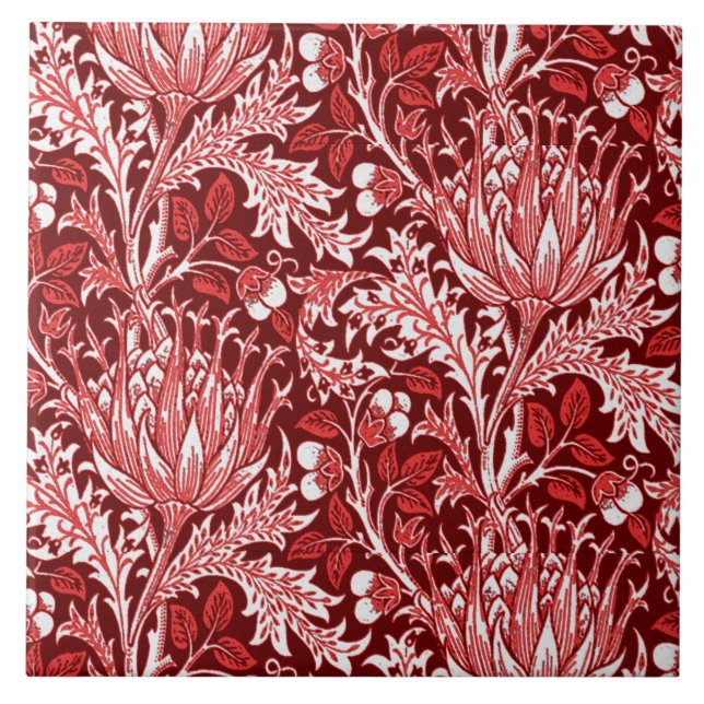 William Morris Damask, Dark Red & White Tile (Front)