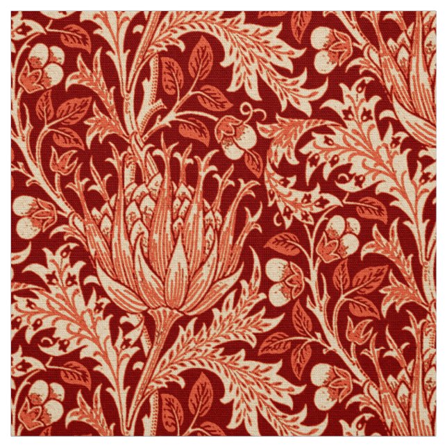 William Morris Damask, Deep Orange Fabric (Swatch)