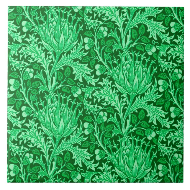 William Morris Damask, Emerald Green Tile (Front)