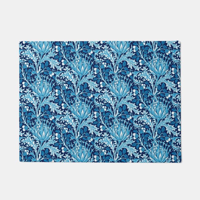 William Morris Damask, Navy and White Doormat (Front)