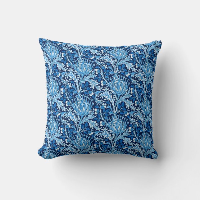 William Morris Damask, Navy & White Cushion (Front)